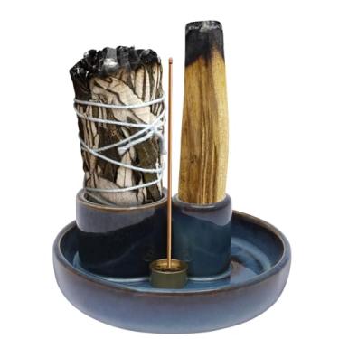 Imagem de Suporte para queimador de incenso 4 em 1 multiuso Palo Santo sálvia e suporte de vela incenso em bastão de cerâmica para decoração de casa