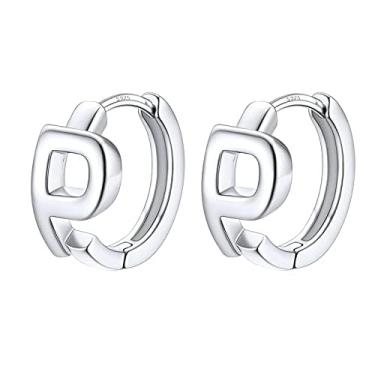 Imagem de Brincos femininos com letras de platina, brincos de prata esterlina, pequenos aros de pressão, One Size, Aço inoxidável, Sem pedra preciosa
