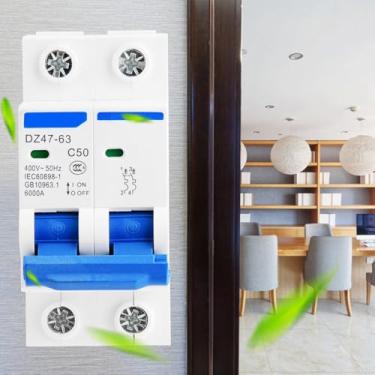 Imagem de Disjuntor 2P, disjuntor miniatura Dz47-63 2P 400V Ac disjuntor de ar de vazamento em miniatura disjuntor de ar de vazamento 50A