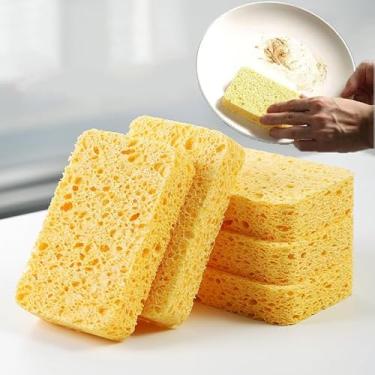 Imagem de 4 peças de esponja de limpeza de cozinha multifunções almofada de limpeza doméstica esponjas de lavar louça amarelas 11 * 7 * 1 cm