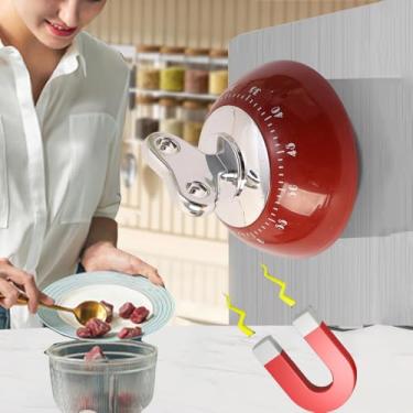 Imagem de 1 peça temporizador magnético de cozinha, temporizador digital, contagem regressiva, despertador, mecânico, cozinha, chuveiro, 7,6 x 6,5 cm (vermelho)