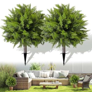 Imagem de DOPGIB Árvore de bola de topiária de cedro artificial com ponta de terra: 23 polegadas, pacote com 2, arbustos artificiais de cipreste verde, plantas arbustos falsos para varanda, jardim, decoração de