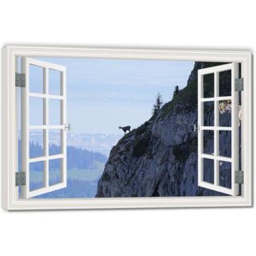 Imagem de A Miraculous EscapeSpace-Saving Fake Window View Canvas, arte de parede cênica realista para quarto, casa, 69,8 x 104,9 cm emoldurada