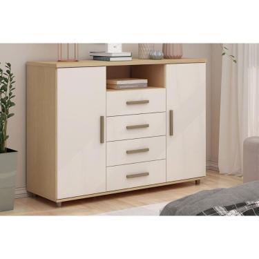 Imagem de Cômoda de Quarto Berlim c/ 2 Portas 1 Nicho e 4 Gavetas Freijo/White Laca - Genialflex