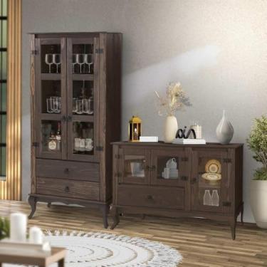 Imagem de Cristaleira Rústica com Balcão em Madeira Maciça Clássica