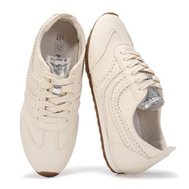 Imagem de Project Cloud Tênis feminino de couro descalço – Tênis feminino com cadarço de espuma viscoelástica – leve e antiderrapante – Tênis feminino moderno para o dia todo (tigre), Creme, 38