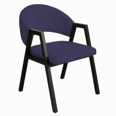 Imagem de Cadeira De Jantar Antonella Veludo Estilo Poltrona Com Pés Preto - 7 Decor Azul Marinho