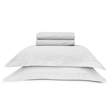 Imagem de Jogo de Lençol Premium Percal 400 fios, 100% algodão, Ultra Macio, Hotel Spa (Cinza Claro, Queen)