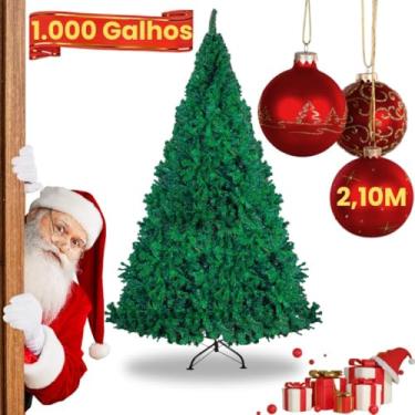 Imagem de Árvore de Natal Premium 2,10m Pinheiro Articulado com 1000 Galhos Cheios Base Metálica Reforçada Montagem Rápida Decoração Natalina Luxuosa