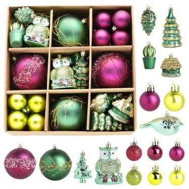 Imagem de Songjum Conjunto de 80 peças de enfeites de bolas de Natal de plástico coloridas para pendurar em árvore de Natal, decorações de pendurar leves e leves para decoração de árvore de Natal, festas de