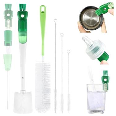 Imagem de XYFuuee Conjunto de 5 pincéis para garrafas, escova de limpeza de garrafa de água 5 em 1, limpador de copo de vinho estreito de cabo longo, 3 escovas de canudo para Stanley, escova de lavagem de