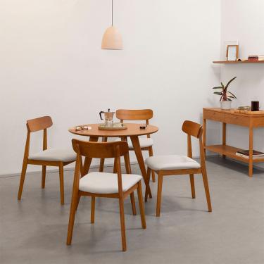 Imagem de Conjunto Mesa Jantar Square Laminada Redonda Natural - 88cm + 4 Cadeiras Nord Encosto Madeira - Off White