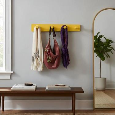 Imagem de Cabideiro de Parede Porta Bolsas Tolhas Mochilas Pinos Amarelo Laca - 