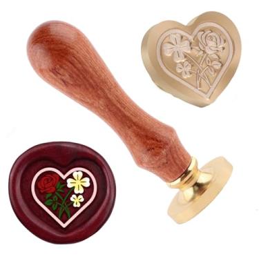 Imagem de Carimbo de selo de cera de flor de cobre vintage destacável carimbo de latão e um padrão de cabo de madeira Carta de cabeça cartão de convite de presente de casamento pacote de férias