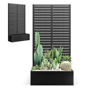 Imagem de Caixa de plantador de metal com treliça para plantas trepadeiras ao ar livre, canteiro elevado com tela de privacidade para flores, videiras (89 cm C × 40 cm L × 188 cm A, persianas pretas)