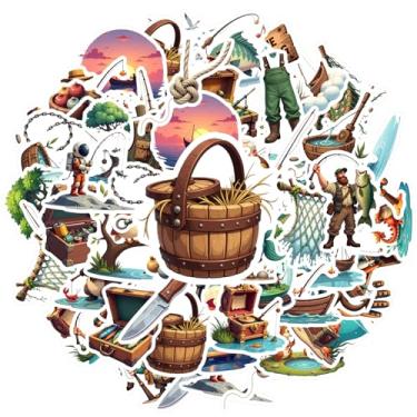 Imagem de 50 peças de pesca aventura natureza animais ao ar livre adesivos de pesca animais para notebook bagagem copo de telefone celular faça você mesmo telefone guitarra laptop notebook mala copo