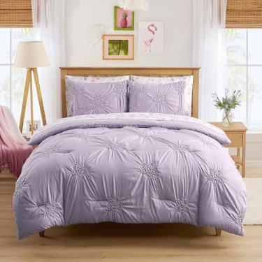 Imagem de Conjunto de edredom floral Pintuck tamanho casal – cama em uma bolsa com lençóis, fronhas e fronhas – roupa de cama esportiva elegante e macia – conjunto de cama de basquete para meninos todas as