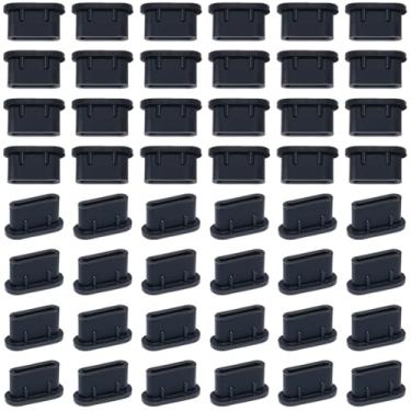 Imagem de SUNNYCLUE 1 caixa 100 peças tipo C plugues de poeira porta de telefone celular capa de porta a granel preto silicone macio portas de carregamento tampas protetor de carregador para celulares, fones de