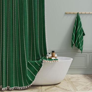 Imagem de Cortina de chuveiro BTTN Boho Linen com borla 90x180cm verde