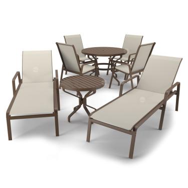 Imagem de Kit Espreguiçadeira Cadeira Mesa Alumínio Marrom Tela Bege