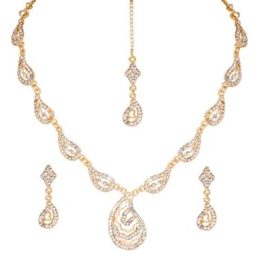 Imagem de Touchstone NOVO Bollywood indiano feito à mão pelo mundo apreciado Ambi-Mango Paisley Motivo Navrati Garba Dandya redondo strass designer joias brincos Mangtika conjunto em tom dourado para mulheres.