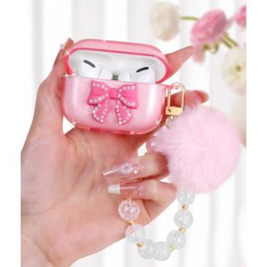Imagem de Boaretiu Capa para Airpods Pro 2ª Geração/para Airpods Pro para mulheres e meninas - Cute Kawaii com chaveiro feminino elegante capa para Air Pod Pro/Pro 2ª geração, bola