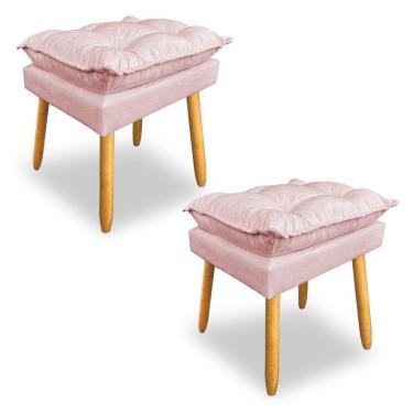 Imagem de Kit 2 Puffs Decorativo Opala Suede Rosa Bebê Pés Palito Dal Poz Estofados