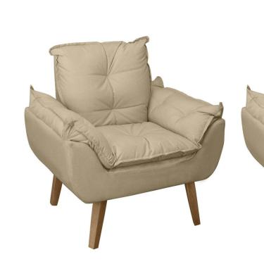 Imagem de Kit 02 Poltrona/cadeira Decorativa Glamour Opala Com Pés Quadrado Bege Linho