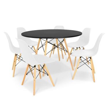 Imagem de Kit Mesa Jantar Eiffel 120Cm Preta 6 Cadeiras Charles Eames