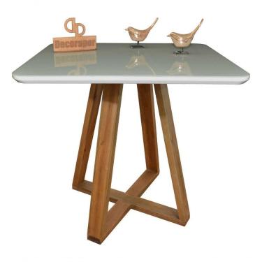 Imagem de Mesa Jantar Base X Tampo Retangular Laca Com Vidro 100x70cm Off White