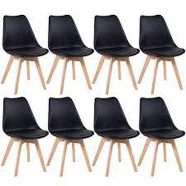 Imagem de Kit C|8 Cadeira Leda Preta - Charles Eames Wood Com Almofada