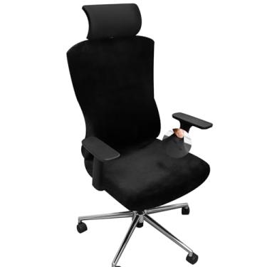 Imagem de EVOLLER Conjunto de capas ergonômicas para cadeira de escritório com capa de encosto de cabeça preta elástica de veludo para cadeiras de escritório com encosto de cabeça lavável