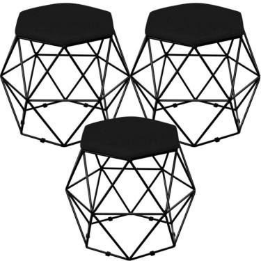 Imagem de Kit 03 Puffs Aramado Preto Six L02 Suede Preto