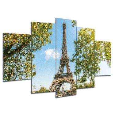 Imagem de Kit 5 Placa Quadro Decorativo Paris Torre 3d Borda Infinita