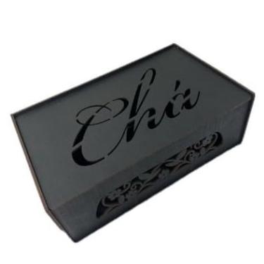 Imagem de Caixa Porta Chá Organizadora Sachês de Chá Com 6 Divisórias em MDF(Preto)