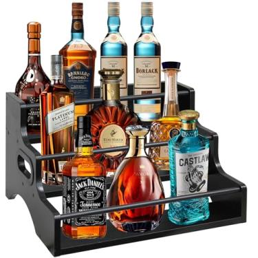 Imagem de AT-VALY Prateleira de temperos de 3 camadas, prateleira de armazenamento de cozinha de ferro e MDF, organizador de bancada com economia de espaço para especiarias, ervas, temperos, suporte de