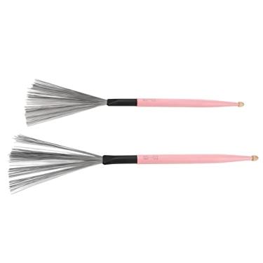 Imagem de RiToEasysports Escova de Tambor de Dupla Finalidade, Baqueta de Bordo, Fio de Aço de Borracha para Conjunto de Tambor de Jazz, Prática para Iniciantes, 2 Peças, Escova de Percussão Portátil (Róseo)