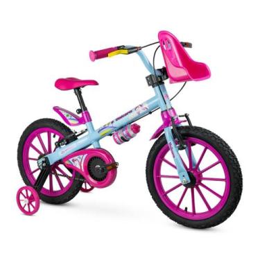 Imagem de Bicicleta Infantil Aro 16 Cestinha Rodinhas Menina Bike Rosa Unicórnio