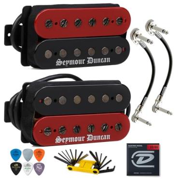 Imagem de Seymour Duncan Conjunto Humbucker de alta saída passiva de inverno preto zebra vermelha/preta, ferramenta Tonebird captadores de guitarra elétrica, palhetas, cordas, conjunto de patch MXR Hard Rock