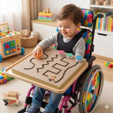Imagem de Brinquedo Pedagógico Educativo Em Madeira Tabuleiro Linhas Vazadas Painel Psicomotor