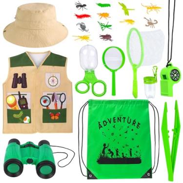 Imagem de Kyson Kids Explorer Costume and Bug Catcher Kit 22Pcs with Vest,Hat,Net,Tweezers-Safari Camping Adventure Gear for Outdoor Exploration Ages 3-8 Boys Girls (Khaki)