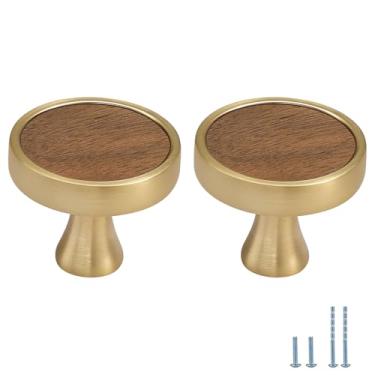Imagem de Evionlin 2 maçanetas redondas de nogueira dourada, base de liga de zinco, puxadores de armário