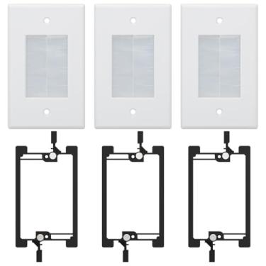 Imagem de Kebulldola 1 cabo de placa de parede com escova de gang, placa de parede de cabo de cerdas simples com suporte de montagem de baixa tensão para HDMI, coaxial, Ethernet, cabos e fios de alto-falante