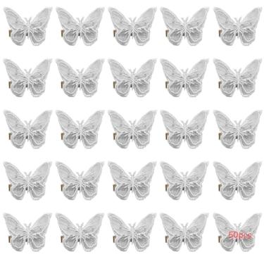 Imagem de 50 peças de acessórios de cabelo borboleta branca, lindos clipes de contas, estilo bico de pato de metal, perfeito para o dia a dia e eventos especiais