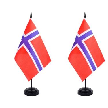 Imagem de JBSJBS Bandeira de mesa da Noruega 30,5 cm, conjunto de luxo, bandeiras norueguesas, mini bandeiras de mesa de escritório pequenas da Noruega com base de suporte preto decorações de mesa (pacote com 2
