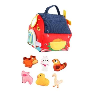 Imagem de oshhni Brinquedo de animais da fazenda para bebês, brinquedo macio, sensorial, de desenvolvimento cognitivo, de aprendizagem precoce, conjunto de pelúcia, 18x16x22cm