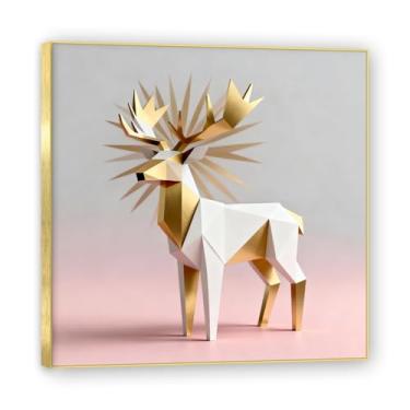 Imagem de NHLDZYH Moldura dourada. Pintura em tela de Natal escandinavo Geometria minimalista Ouro escovado em rosa empoeirado Moderno Imagem de parede festiva. A34. 70 x 70 cm - 27,5 x 27,5 polegadas