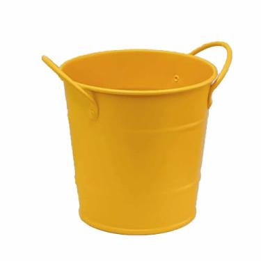 Imagem de Suporte para caneta de lápis de mesa Arte em ferro Bonito formato de balde Organizador multifuncional para material escolar de escritório Pincéis de maquiagem Armazenamento (Amarela)