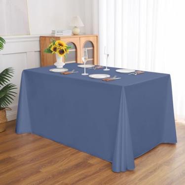 Imagem de Toalha de mesa retangular para banquetes, cor sólida, resistente, resistente a vincos, lavável, toalha de mesa de cetim, capa decorativa para mesa de jantar, buffet, festa e casamento, azul neblina