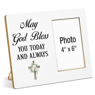 Imagem de XFFJGVR Porta-retrato de batismo, presente de batismo, presente de batismo para meninos e meninas, presentes de primeira comunhão, que Deus o abençoe hoje e sempre, molduras de madeira, 10 x 15 cm